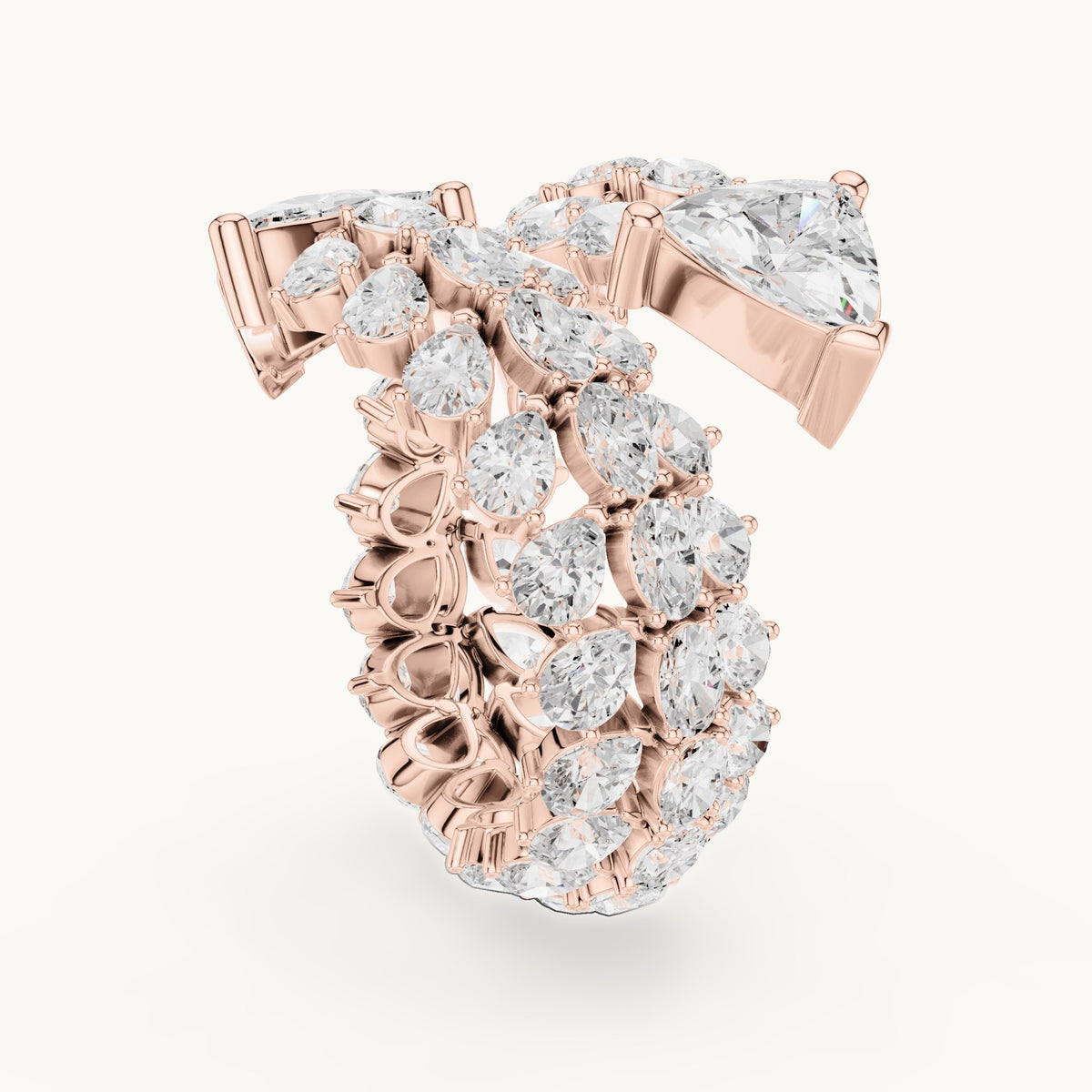 Pear, trillion and oval lab-grown diamond bypass cocktail ring with trillion tips in rose gold, 6.92 CT TW, view 1