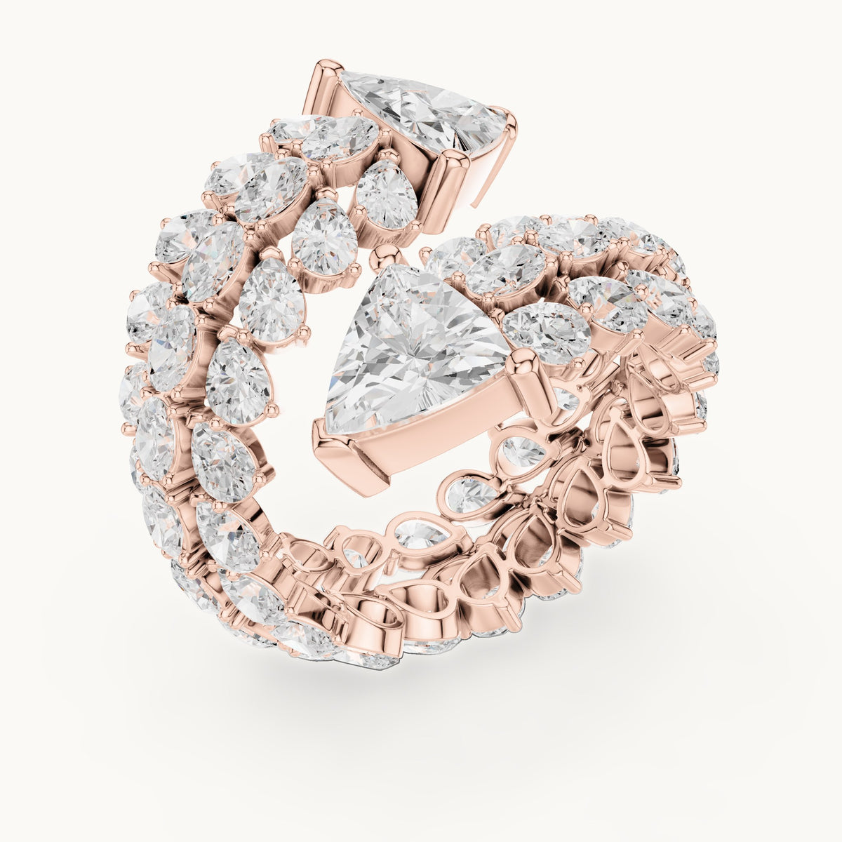 Pear, trillion and oval lab-grown diamond bypass cocktail ring with trillion tips in rose gold, 6.92 CT TW, view 2
