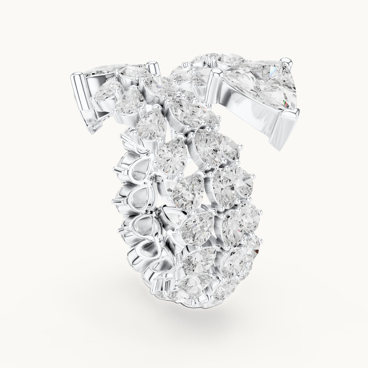 Pear, trillion and oval lab-grown diamond bypass cocktail ring with trillion tips in white gold, 6.92 CT TW, view 1