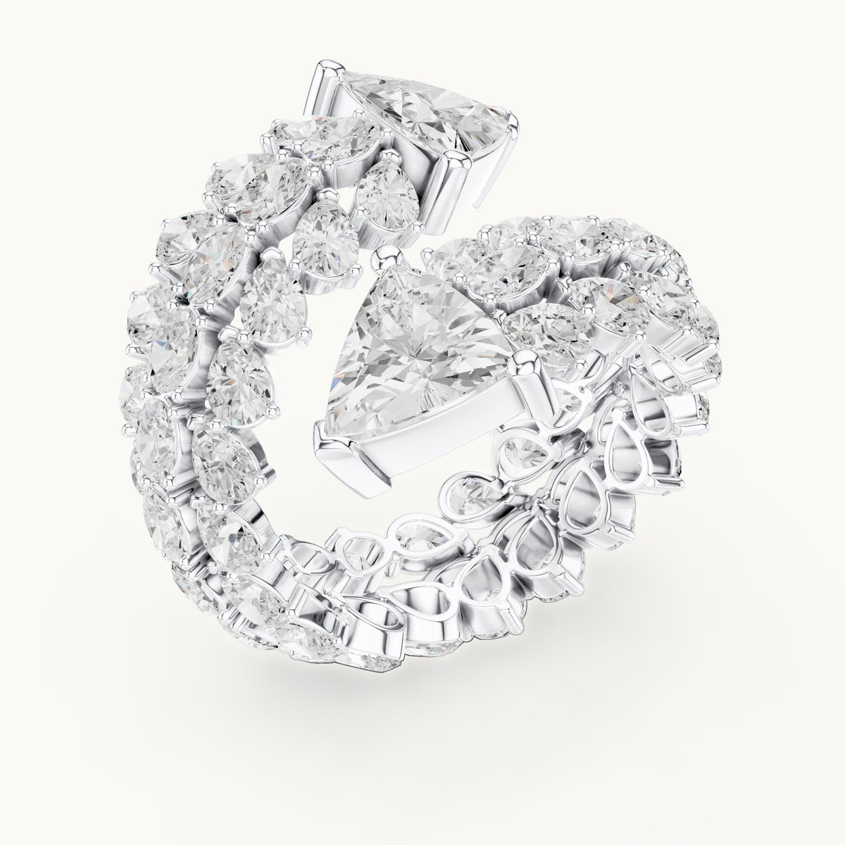Pear, trillion and oval lab-grown diamond bypass cocktail ring with trillion tips in white gold, 6.92 CT TW, view 2