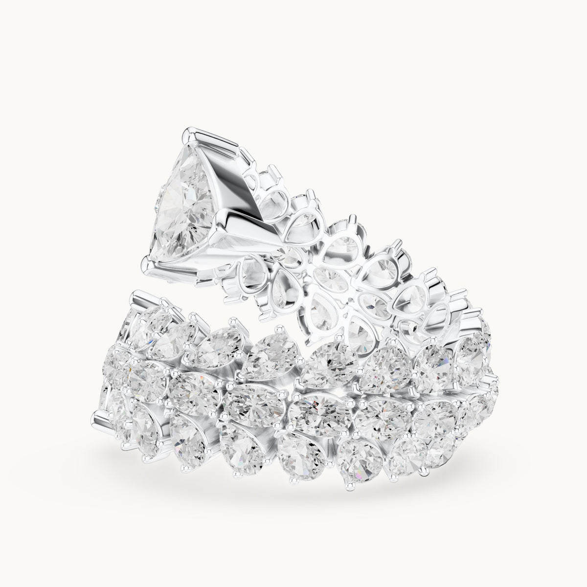 Pear, trillion and oval lab-grown diamond bypass cocktail ring with trillion tips in white gold, 6.92 CT TW, view 3