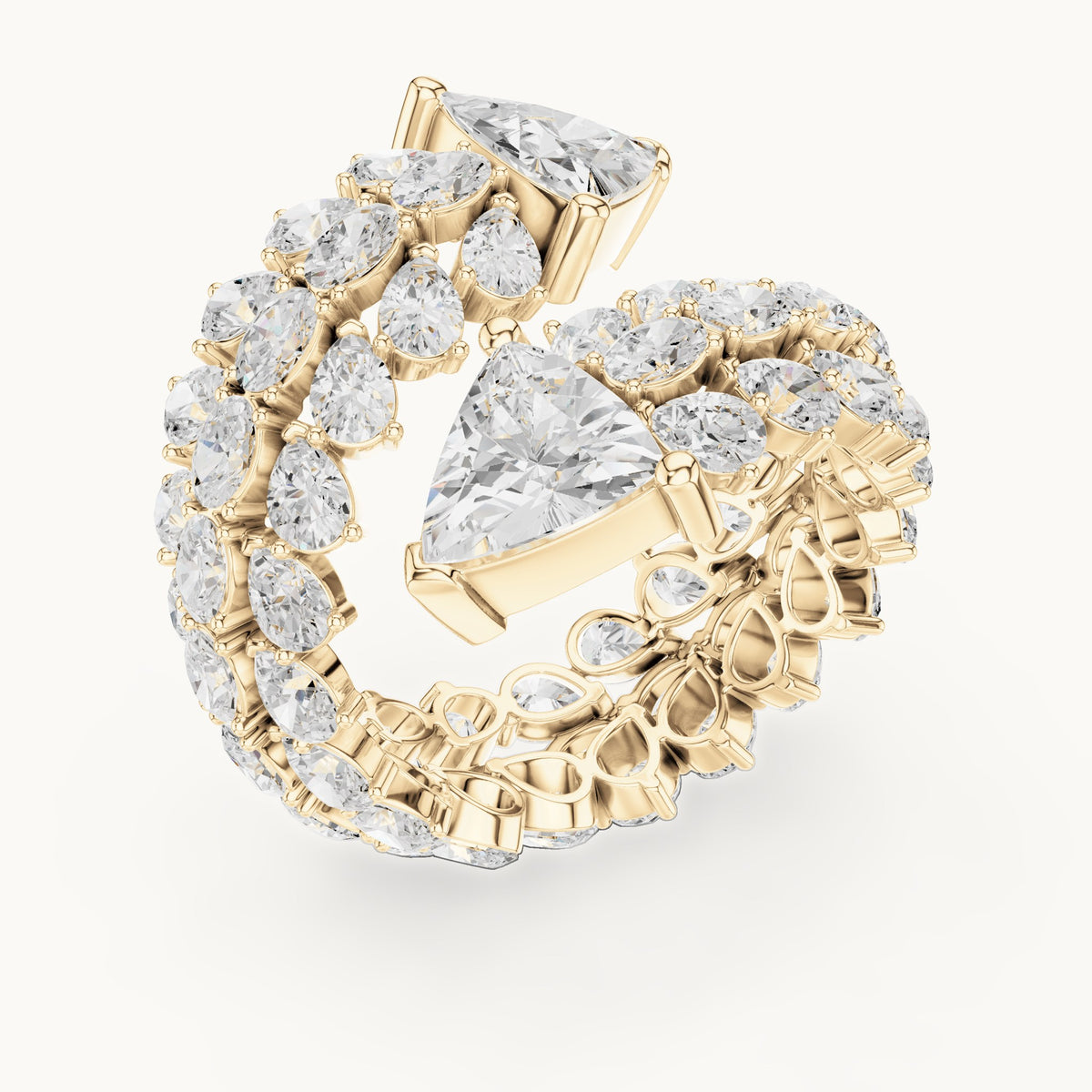 Pear, trillion and oval lab-grown diamond bypass cocktail ring with trillion tips in yellow gold, 6.92 CT TW, view 2
