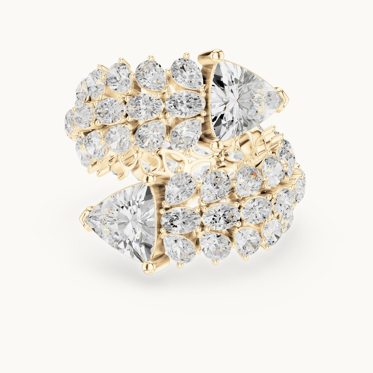 Pear, trillion and oval lab-grown diamond bypass cocktail ring with trillion tips in yellow gold, 6.92 CT TW, view 4