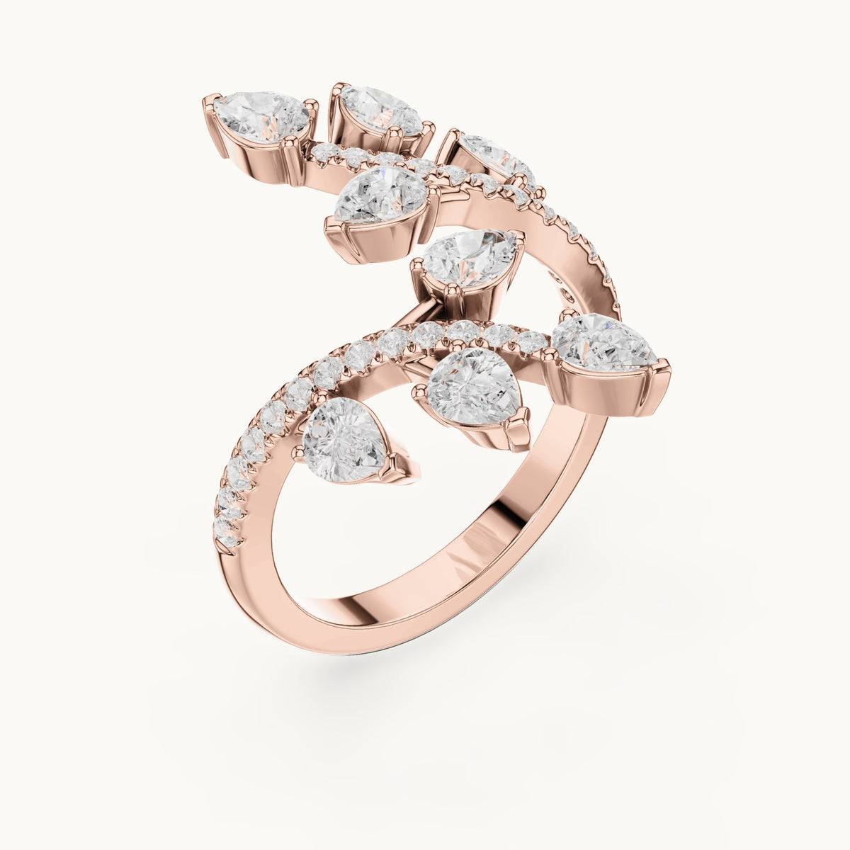 Pear and round lab-grown diamond leaf wrap ring in rose gold, 2.018 CT TW, view 2
