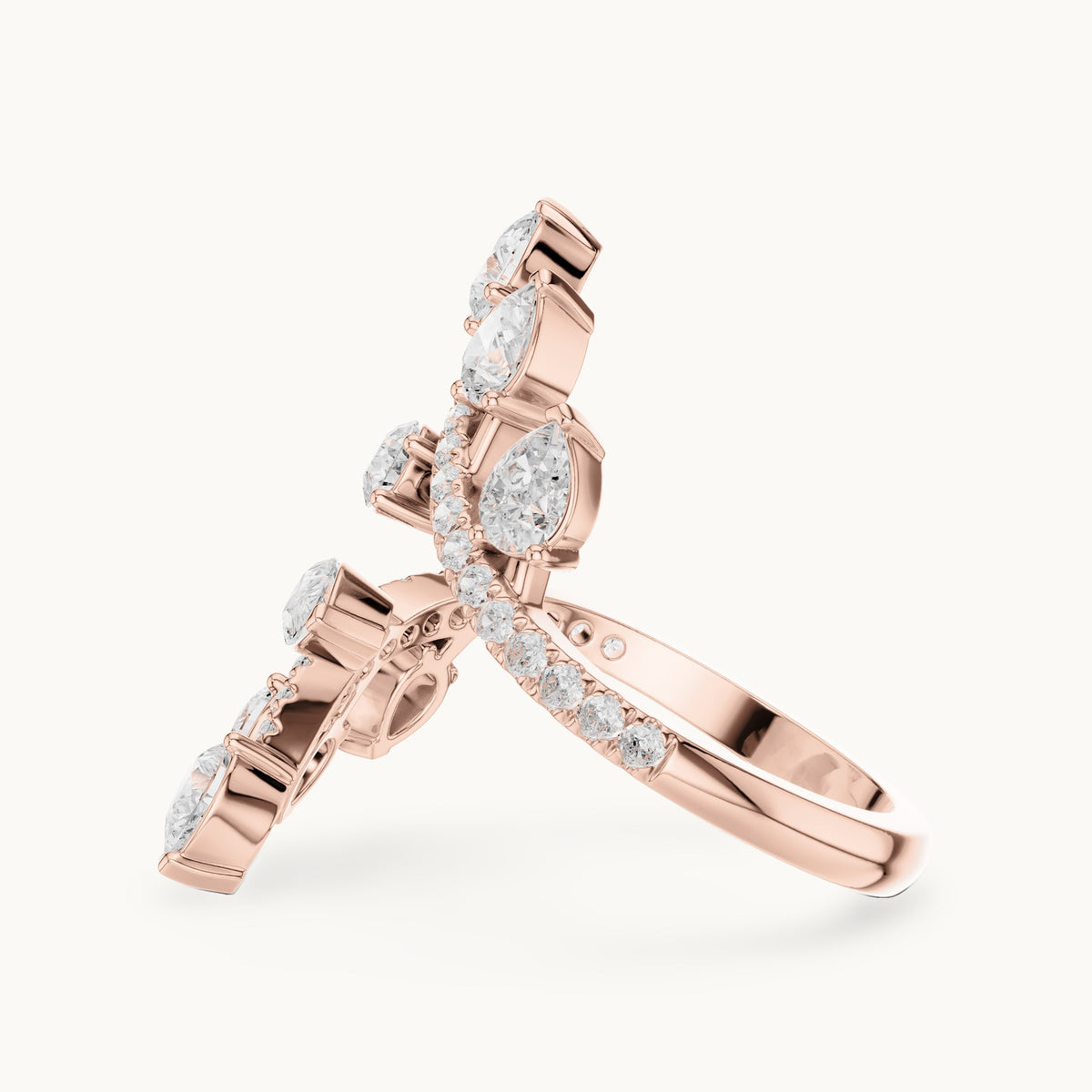 Pear and round lab-grown diamond leaf wrap ring in rose gold, 2.018 CT TW, view 3