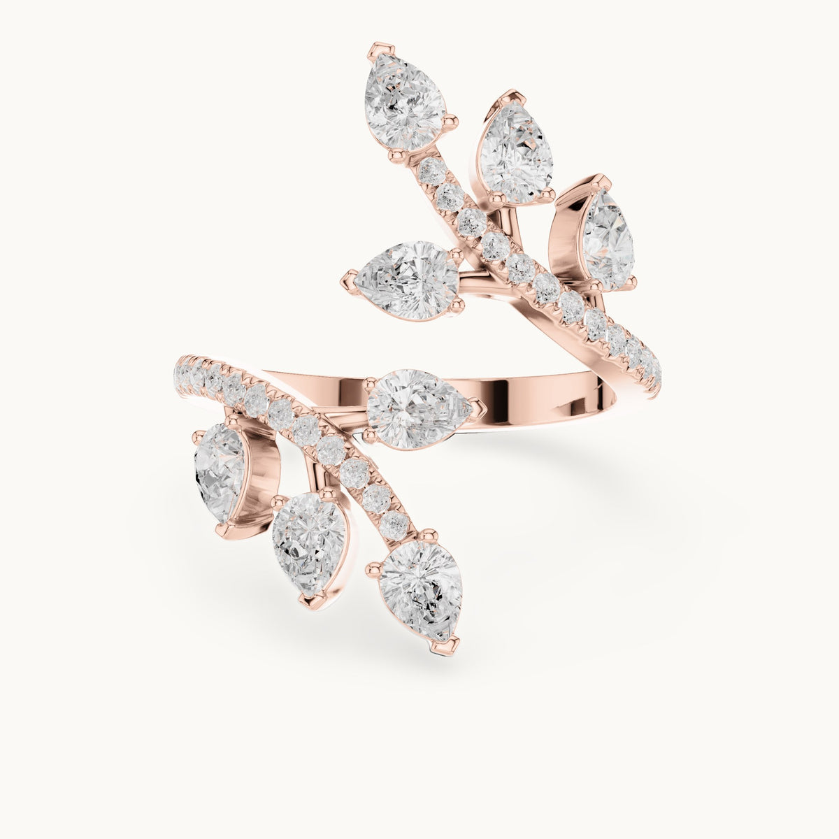 Pear and round lab-grown diamond leaf wrap ring in rose gold, 2.018 CT TW, view 4