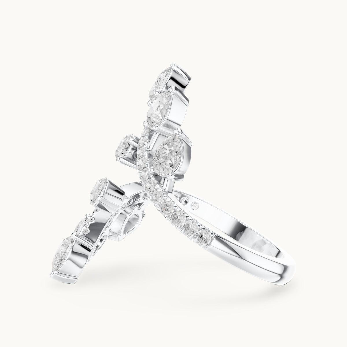 Pear and round lab-grown diamond leaf wrap ring in white gold, 2.018 CT TW, view 3