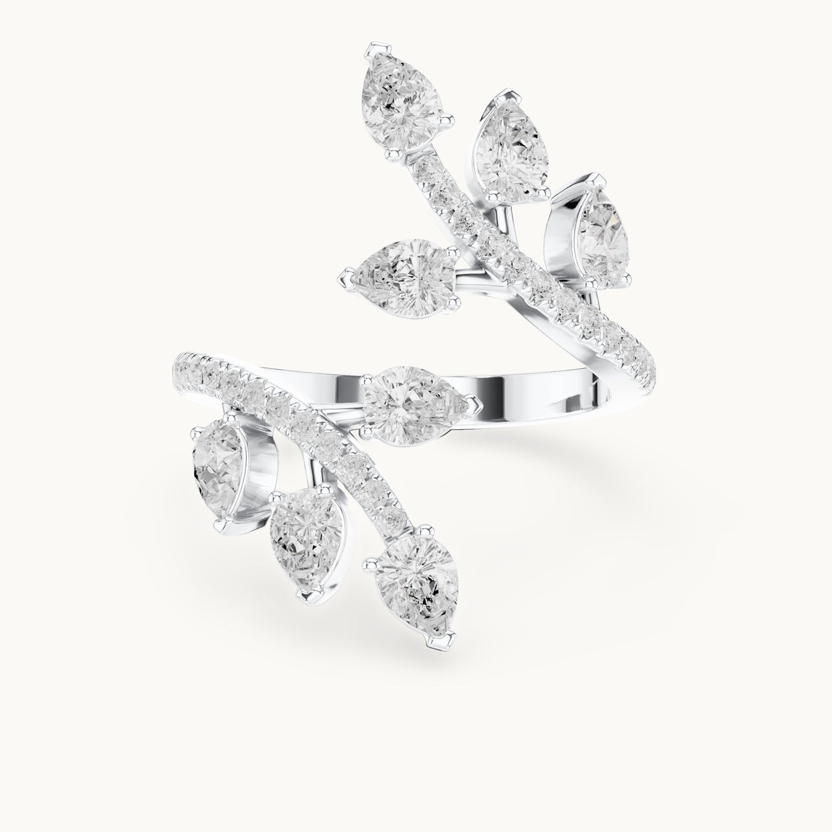 Pear and round lab-grown diamond leaf wrap ring in white gold, 2.018 CT TW, view 4