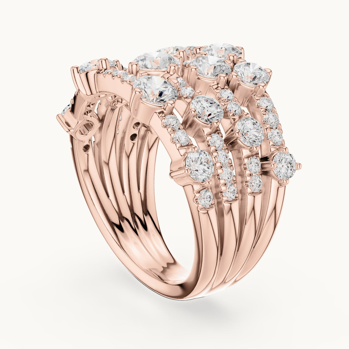 Round lab-grown diamond multi-row scatter cocktail ring in rose gold, 1.972 CT TW, view 1