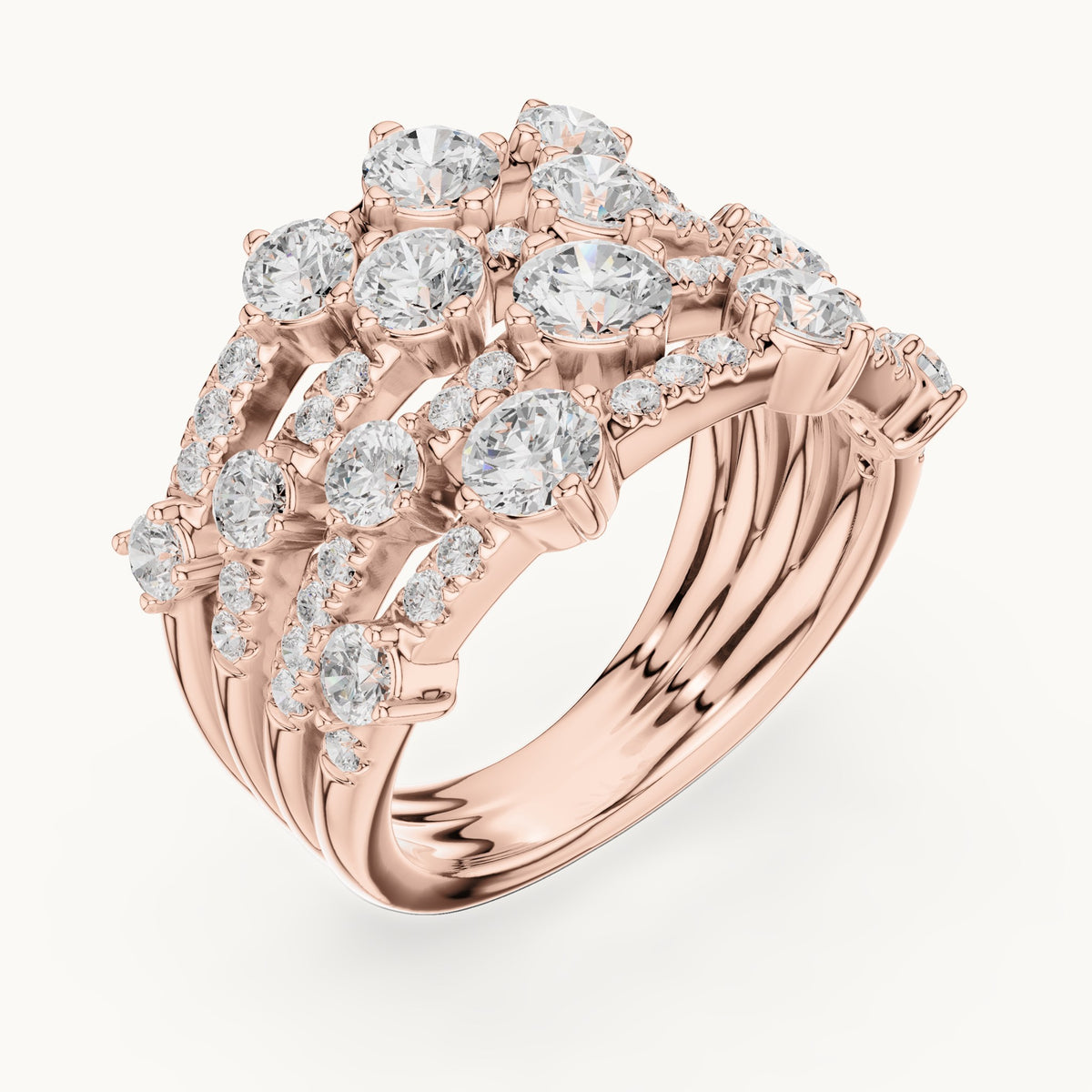 Round lab-grown diamond multi-row scatter cocktail ring in rose gold, 1.972 CT TW, view 2
