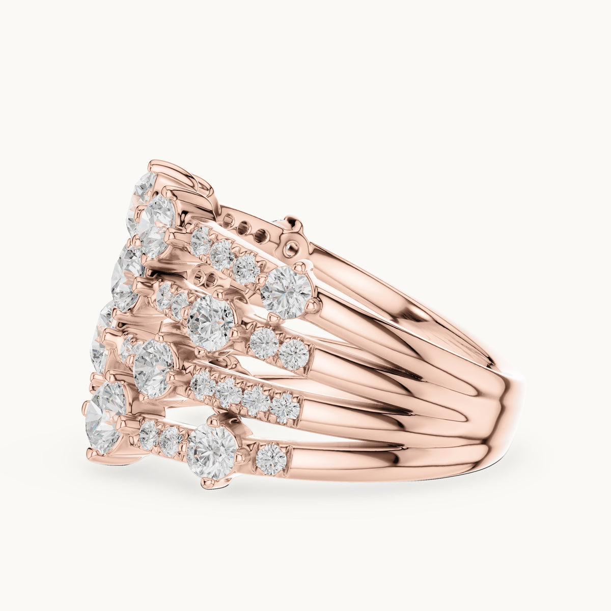 Round lab-grown diamond multi-row scatter cocktail ring in rose gold, 1.972 CT TW, view 3