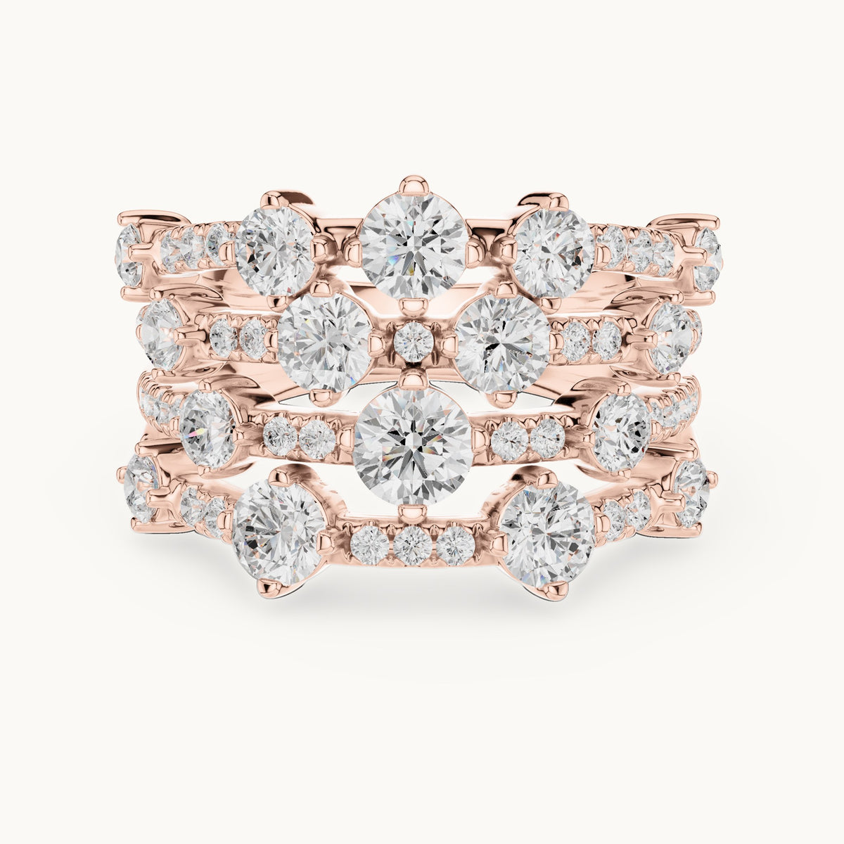 Round lab-grown diamond multi-row scatter cocktail ring in rose gold, 1.972 CT TW, view 4