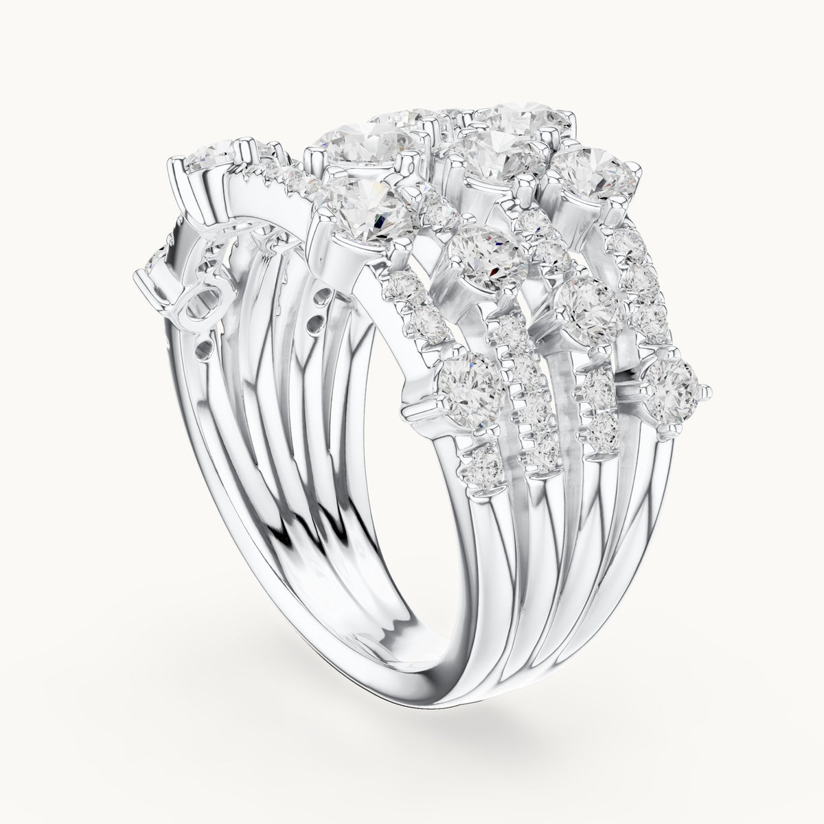 Round lab-grown diamond multi-row scatter cocktail ring in white gold, 1.972 CT TW, view 1