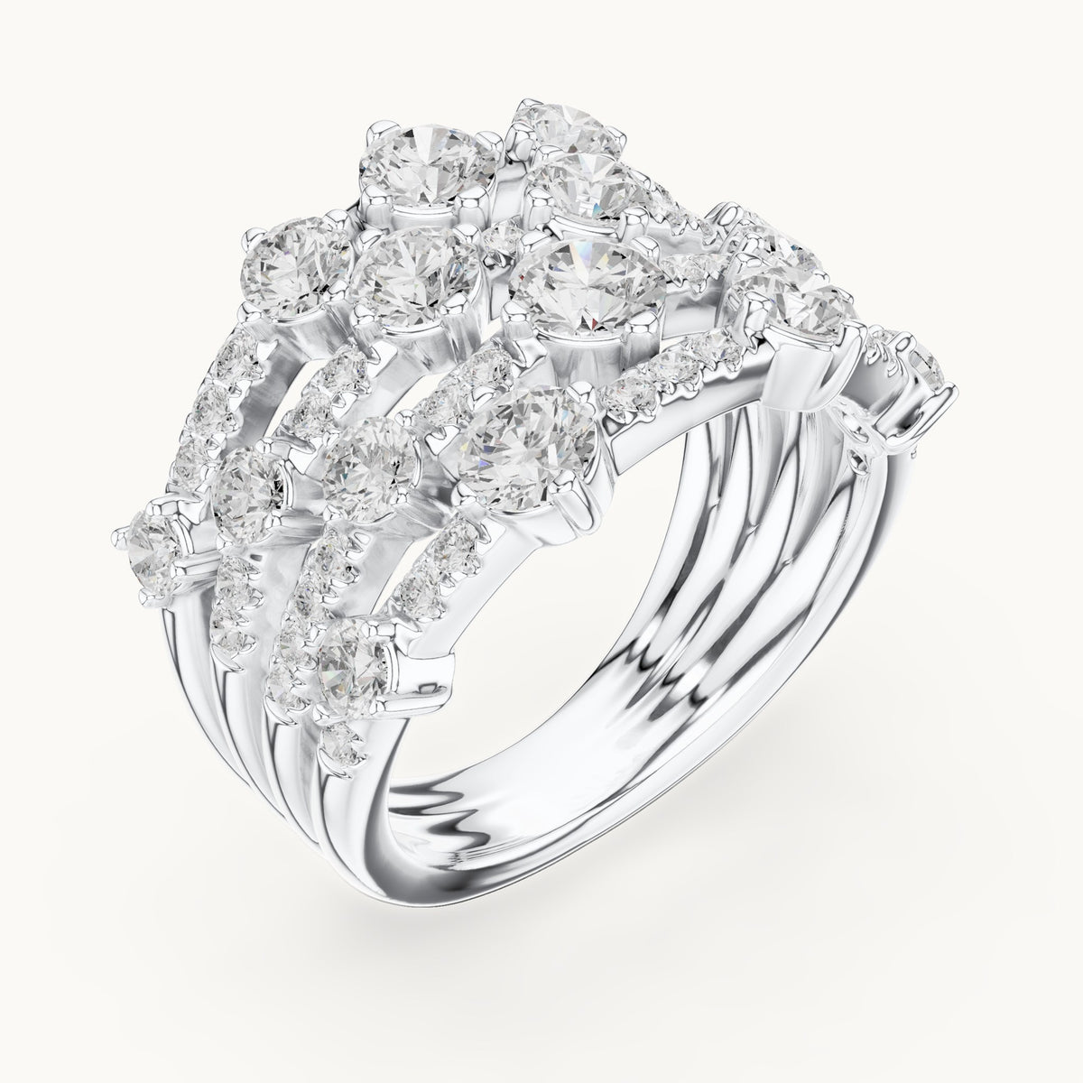 Round lab-grown diamond multi-row scatter cocktail ring in white gold, 1.972 CT TW, view 2