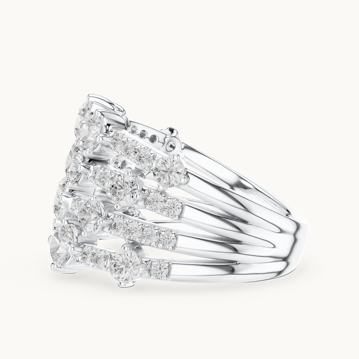 Round lab-grown diamond multi-row scatter cocktail ring in white gold, 1.972 CT TW, view 3
