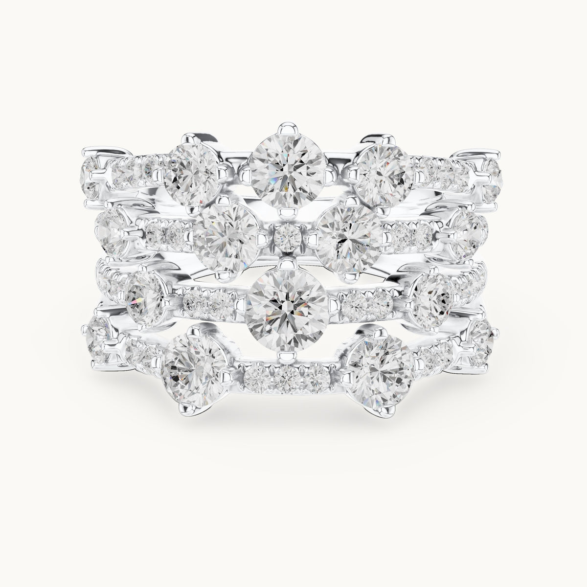 Round lab-grown diamond multi-row scatter cocktail ring in white gold, 1.972 CT TW, view 4