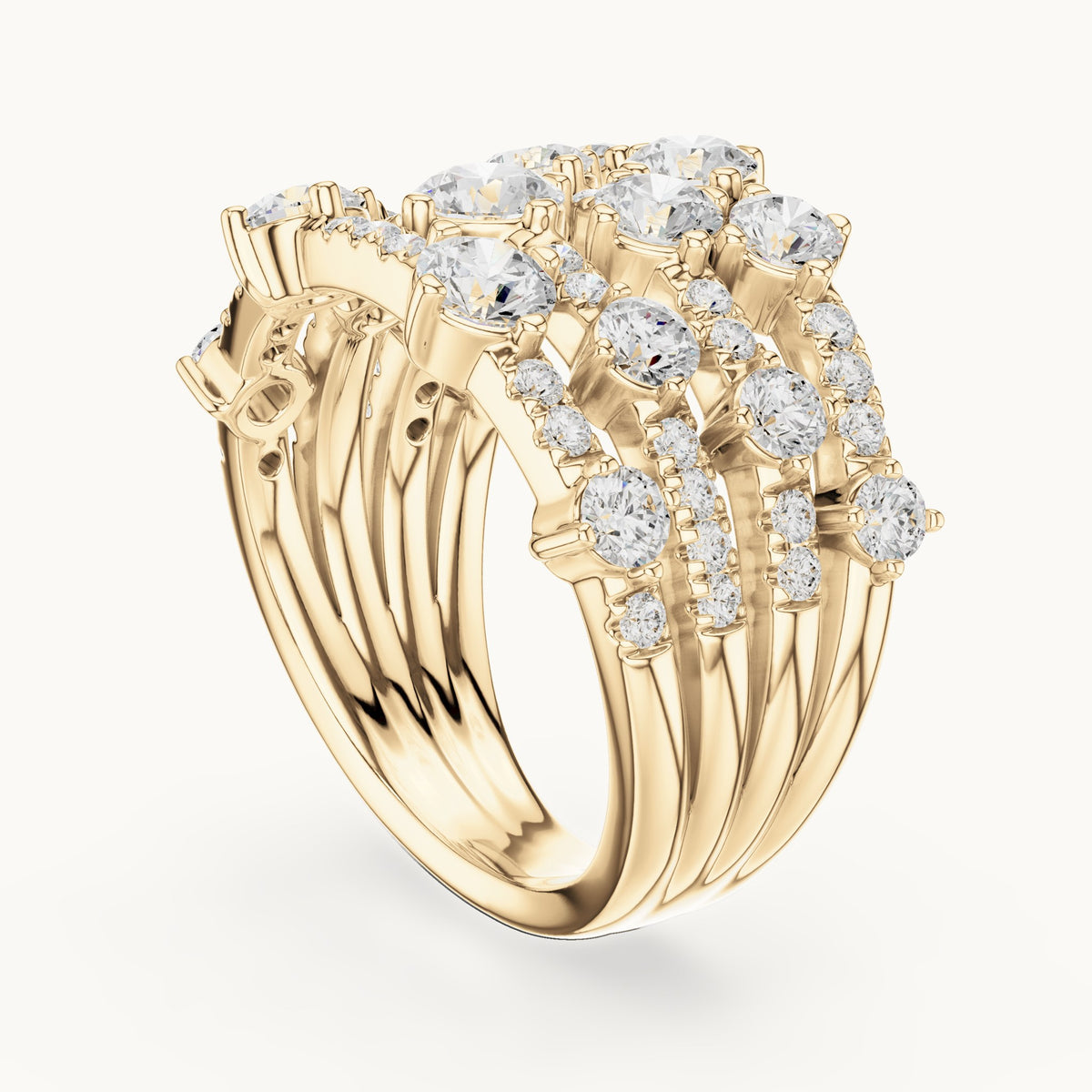 Round lab-grown diamond multi-row scatter cocktail ring in yellow gold, 1.972 CT TW, view 1