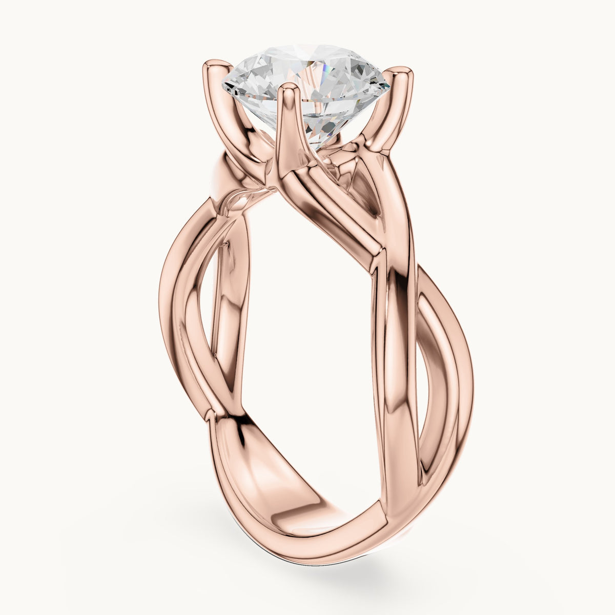 Round lab-grown diamond twisted solitaire engagement ring in rose gold, 2.00 CT TW, view 1