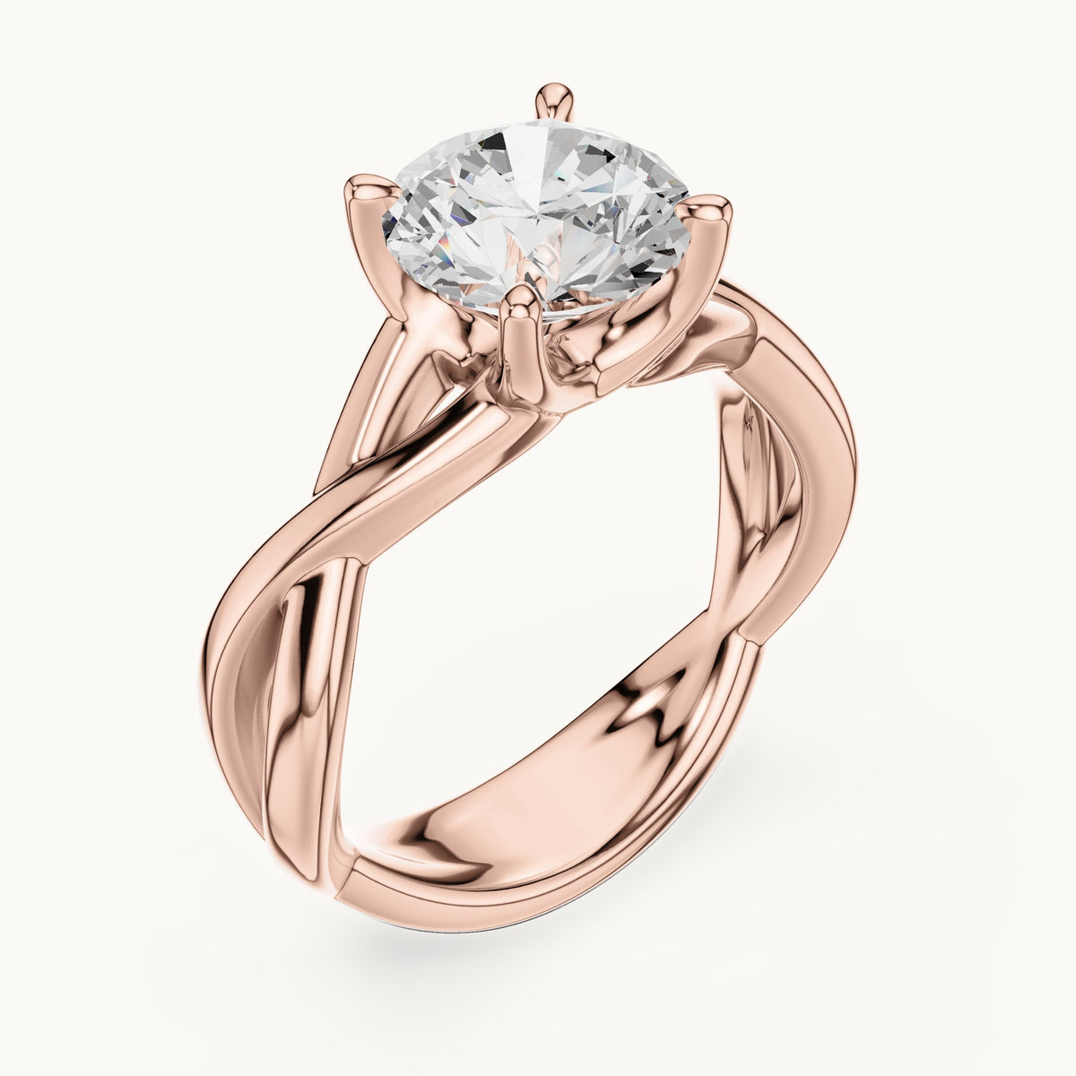 Round lab-grown diamond twisted solitaire engagement ring in rose gold, 2.00 CT TW, view 2