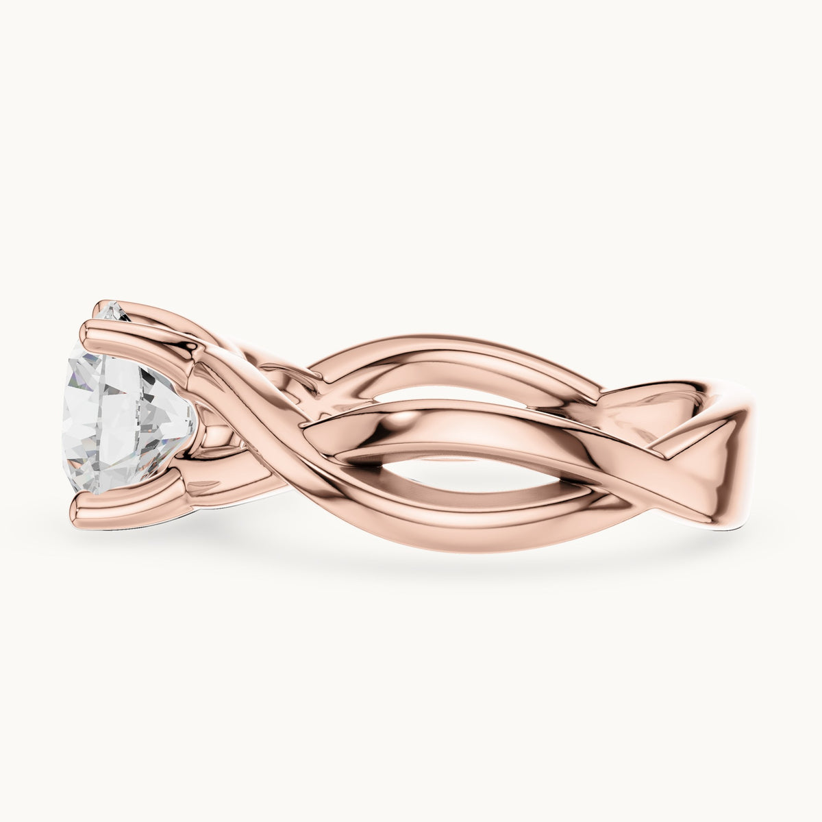 Round lab-grown diamond twisted solitaire engagement ring in rose gold, 2.00 CT TW, view 3