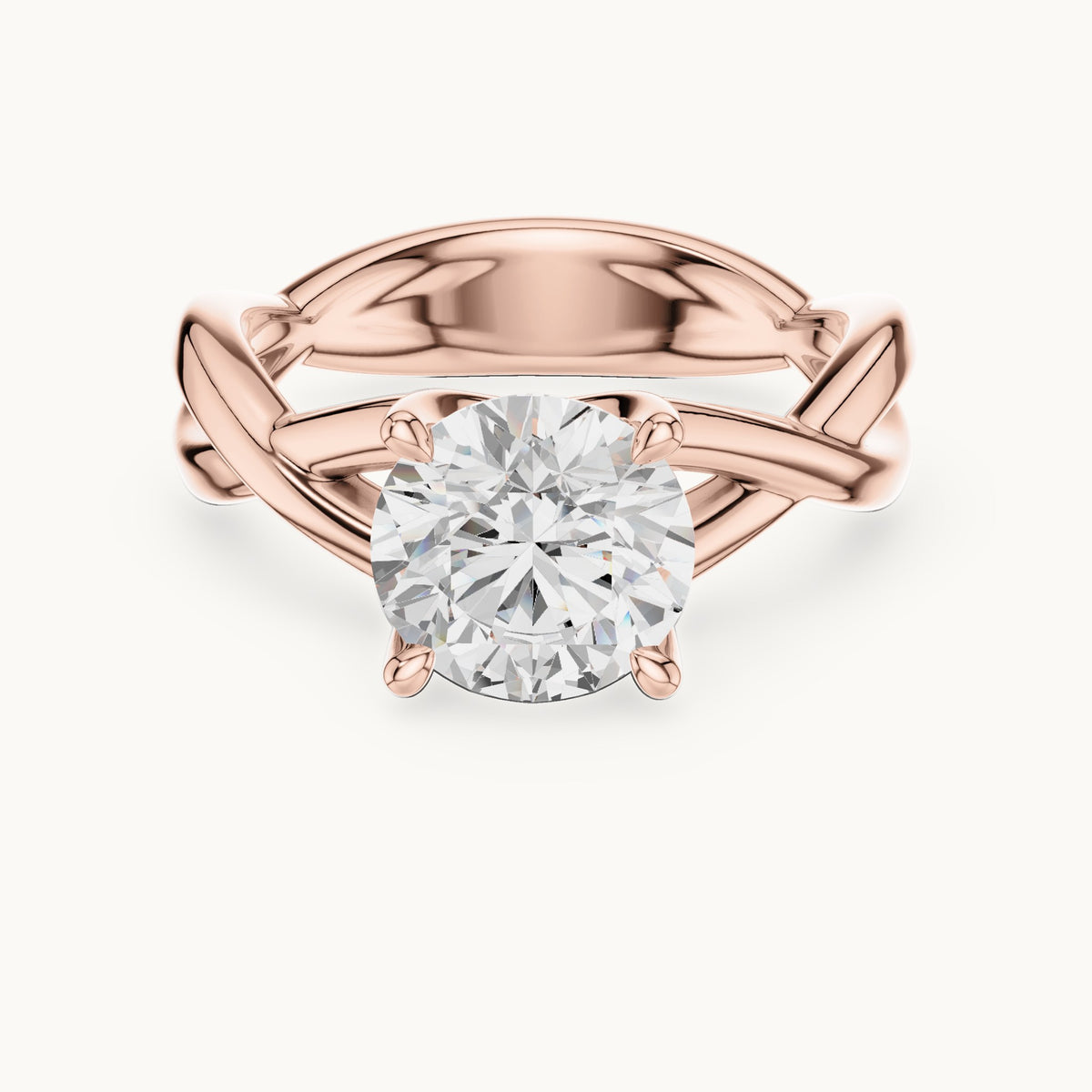 Round lab-grown diamond twisted solitaire engagement ring in rose gold, 2.00 CT TW, view 4
