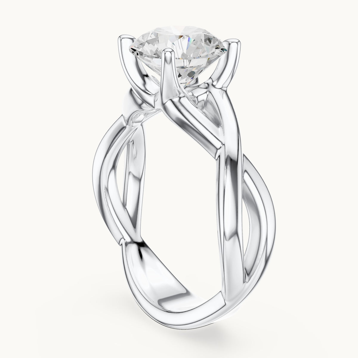 Round lab-grown diamond twisted solitaire engagement ring in white gold, 2.00 CT TW, view 1