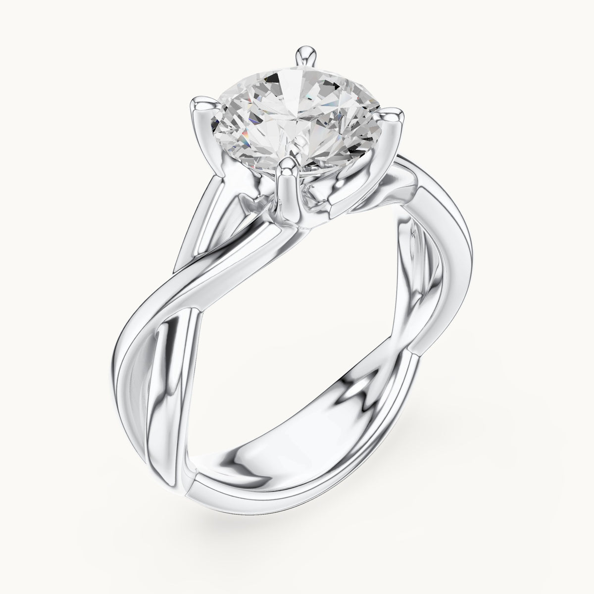 Round lab-grown diamond twisted solitaire engagement ring in white gold, 2.00 CT TW, view 2
