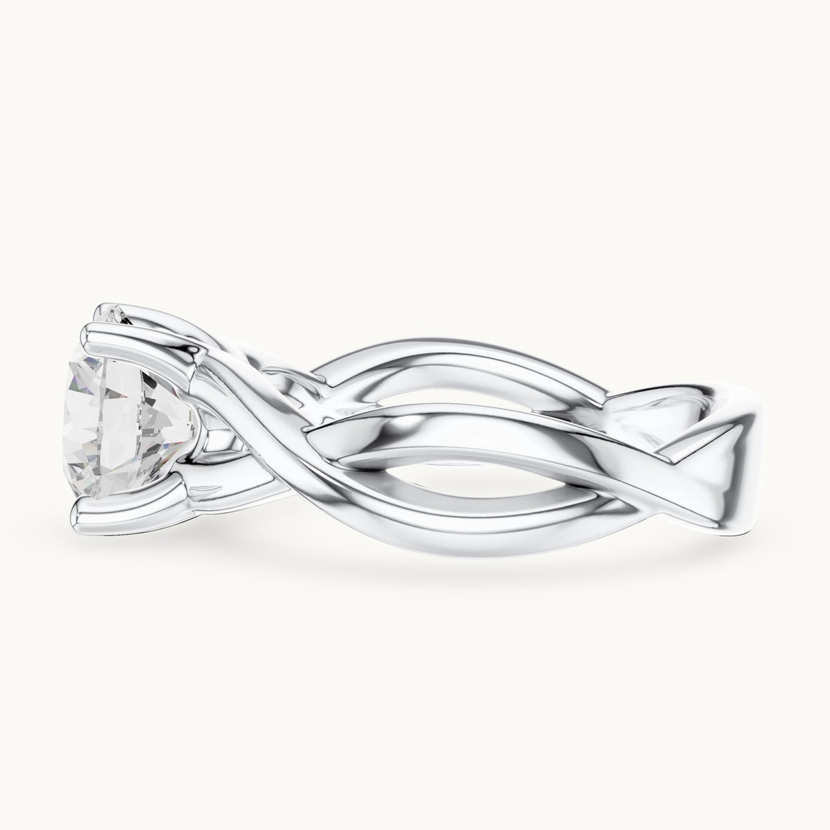 Round lab-grown diamond twisted solitaire engagement ring in white gold, 2.00 CT TW, view 3
