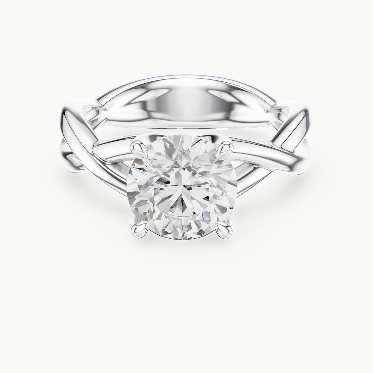 Round lab-grown diamond twisted solitaire engagement ring in white gold, 2.00 CT TW, view 4