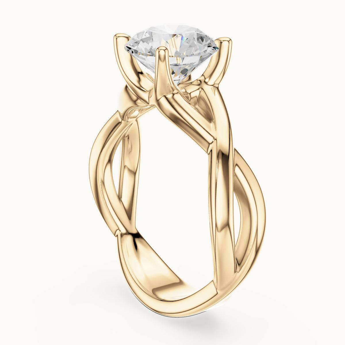 Round lab-grown diamond twisted solitaire engagement ring in yellow gold, 2.00 CT TW, view 1