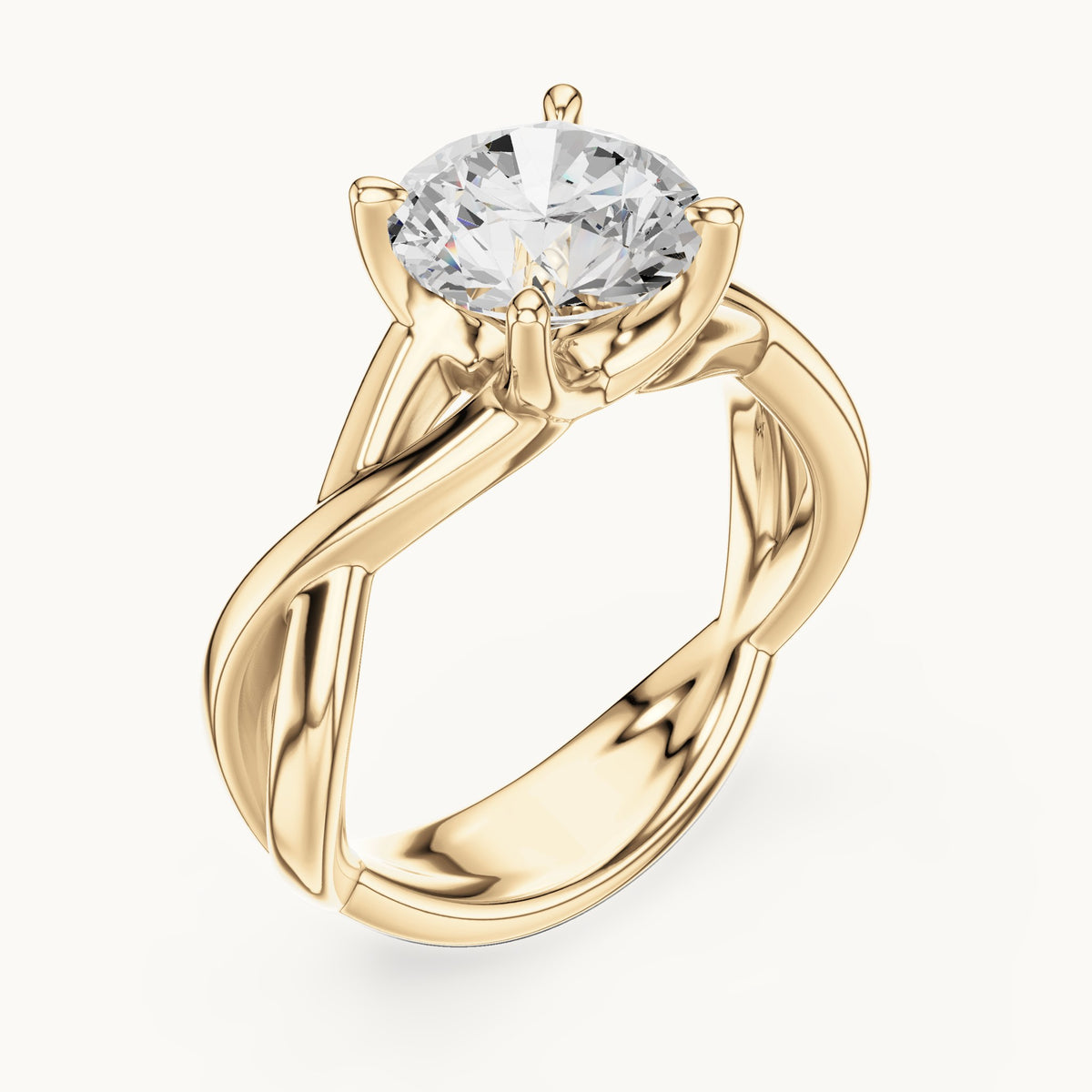 Round lab-grown diamond twisted solitaire engagement ring in yellow gold, 2.00 CT TW, view 2