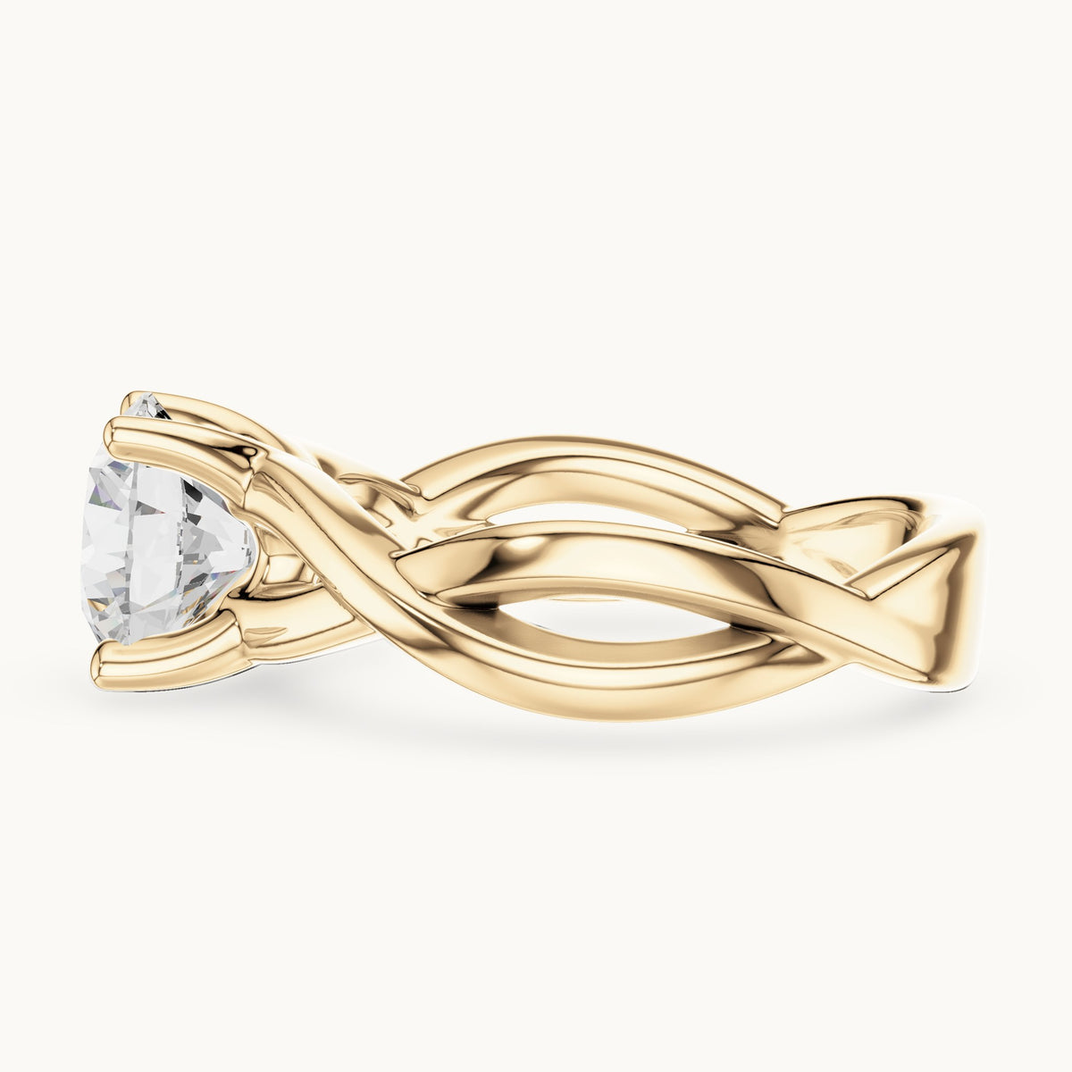 Round lab-grown diamond twisted solitaire engagement ring in yellow gold, 2.00 CT TW, view 3