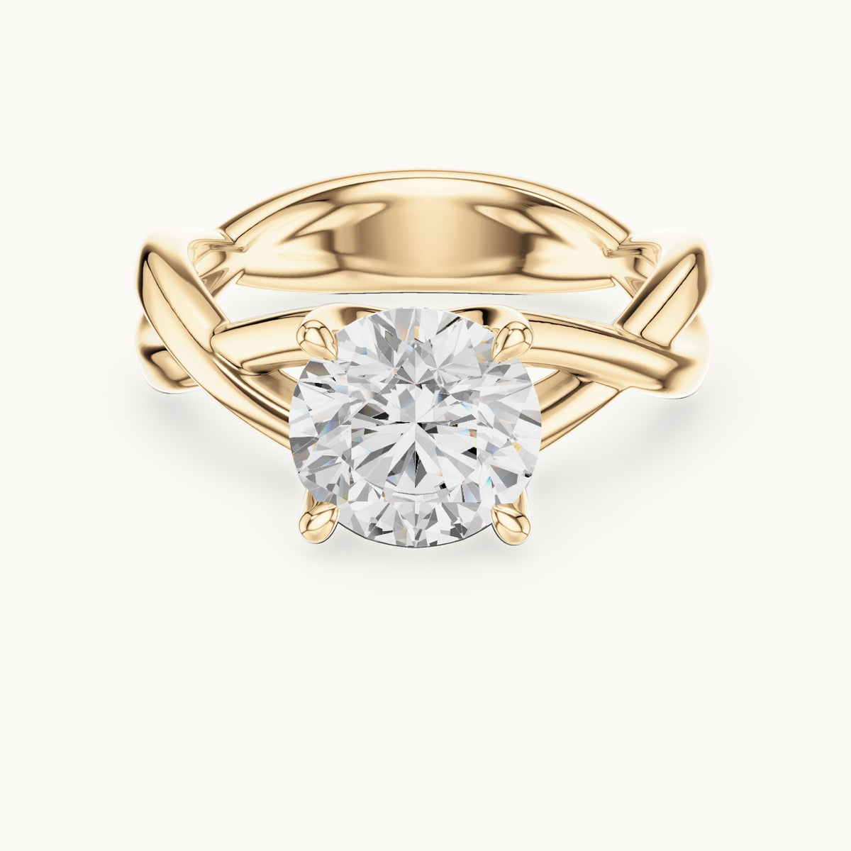 Round lab-grown diamond twisted solitaire engagement ring in yellow gold, 2.00 CT TW, view 4