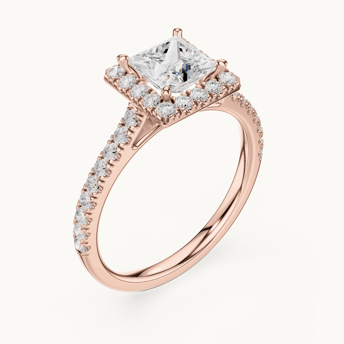 Princess-cut lab-grown diamond halo engagement ring in 14K rose gold, 1.49 CT TW, view 2
