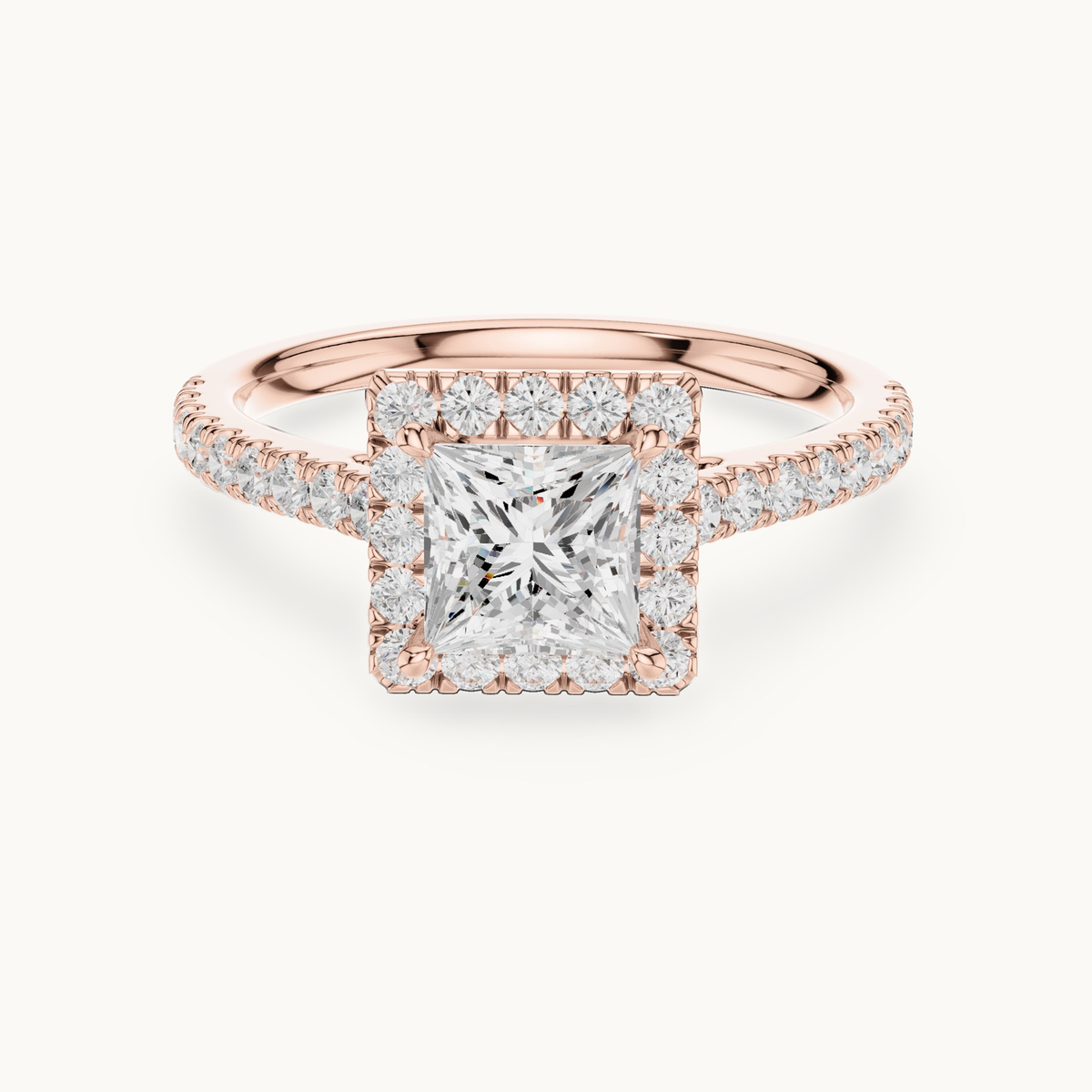 Princess-cut lab-grown diamond halo engagement ring in 14K rose gold, 1.49 CT TW, view 4