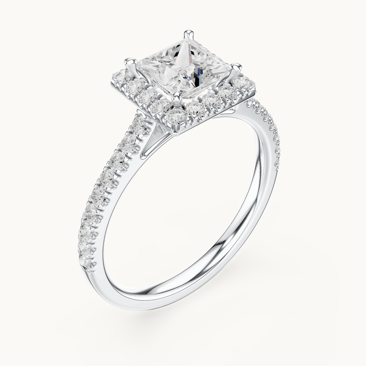 Princess-cut lab-grown diamond halo engagement ring in 14K white gold, 1.49 CT TW, view 2