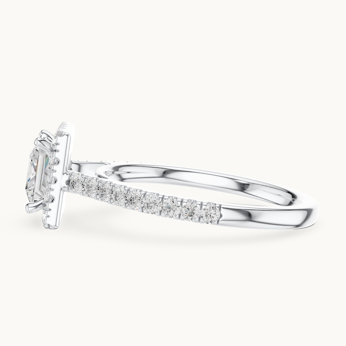 Princess-cut lab-grown diamond halo engagement ring in 14K white gold, 1.49 CT TW, view 3