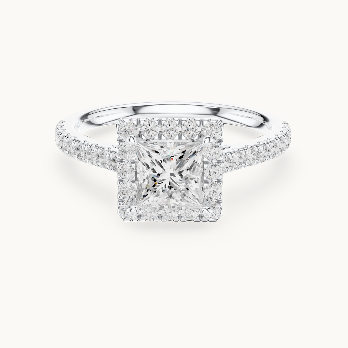 Princess-cut lab-grown diamond halo engagement ring in 14K white gold, 1.49 CT TW, view 4