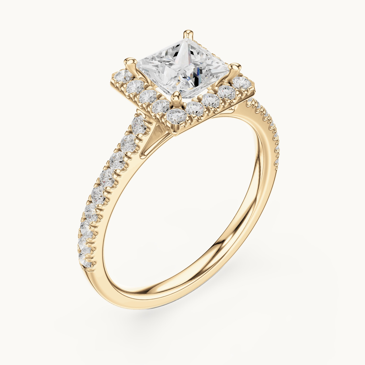 Princess-cut lab-grown diamond halo engagement ring in 14K yellow gold, 1.49 CT TW, view 2