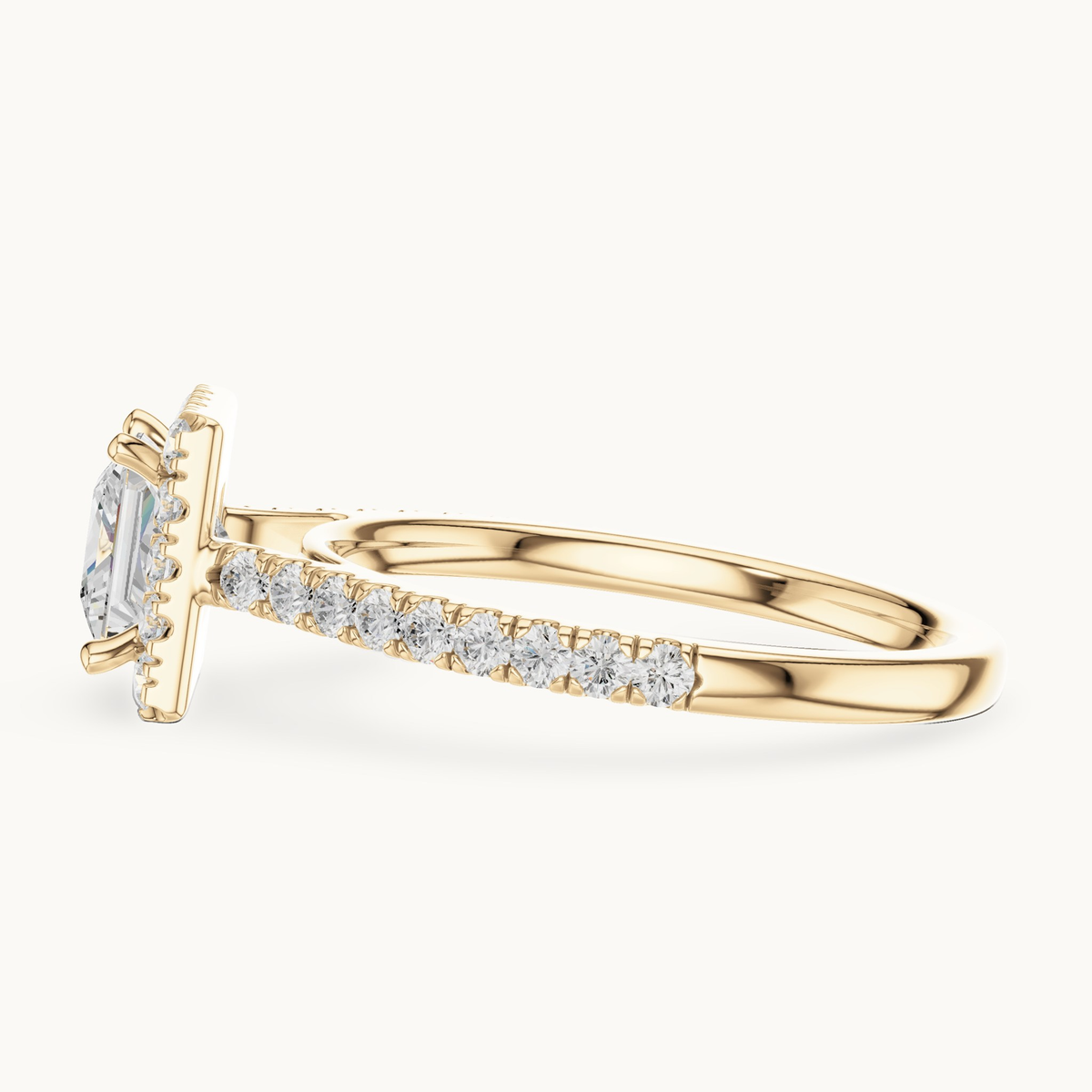 Princess-cut lab-grown diamond halo engagement ring in 14K yellow gold, 1.49 CT TW, view 3