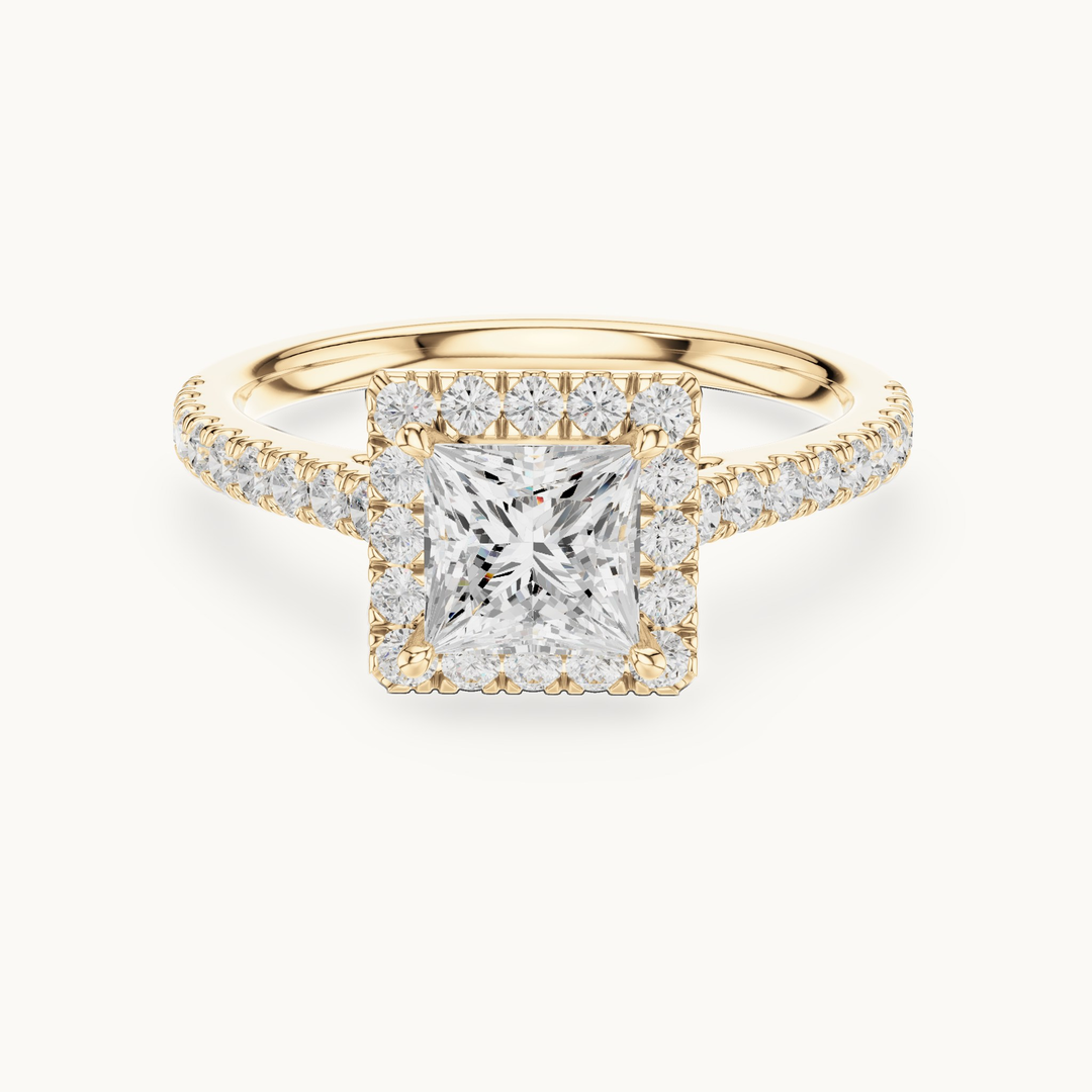 Princess-cut lab-grown diamond halo engagement ring in 14K yellow gold, 1.49 CT TW, view 4