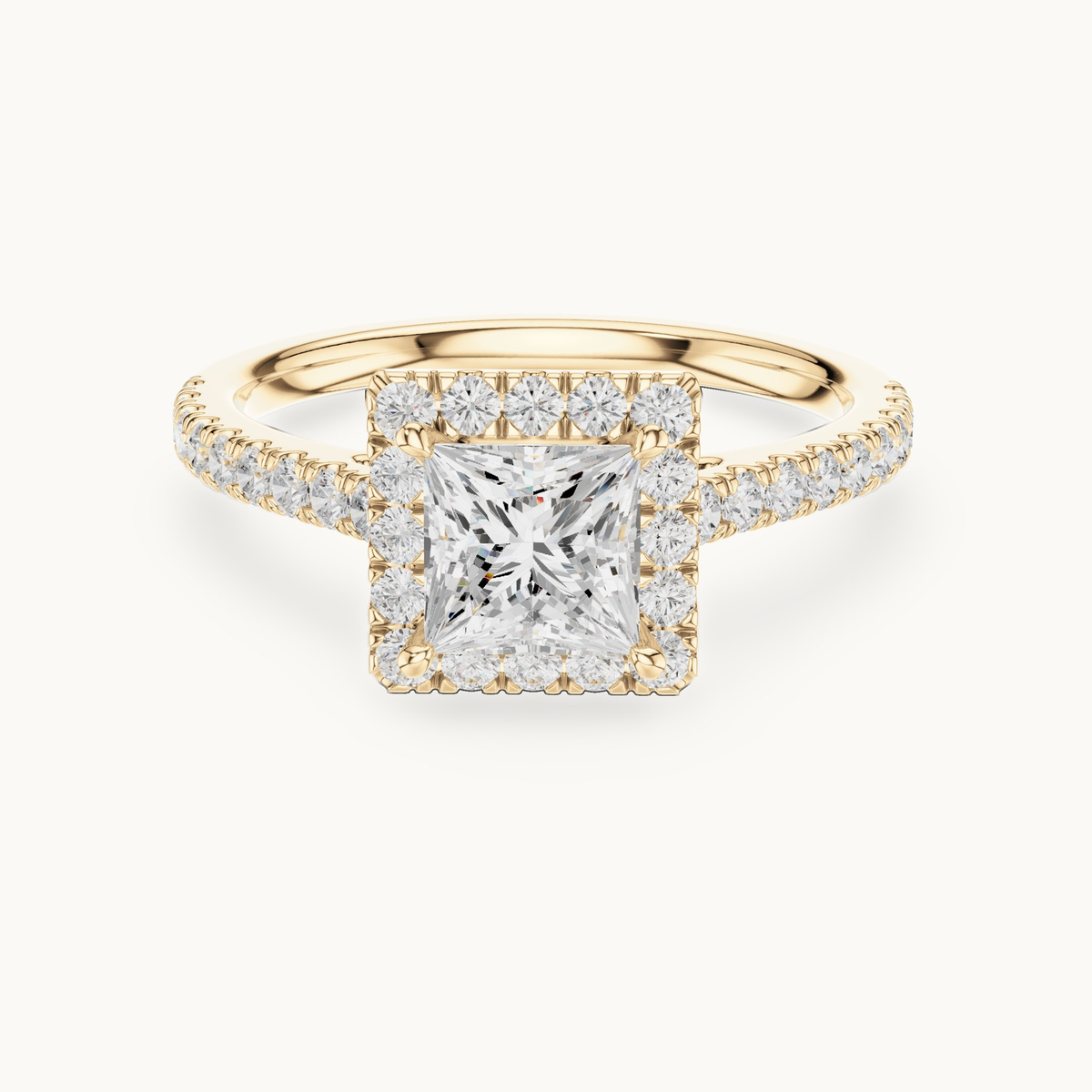 Princess-cut lab-grown diamond halo engagement ring in 14K yellow gold, 1.49 CT TW, view 4