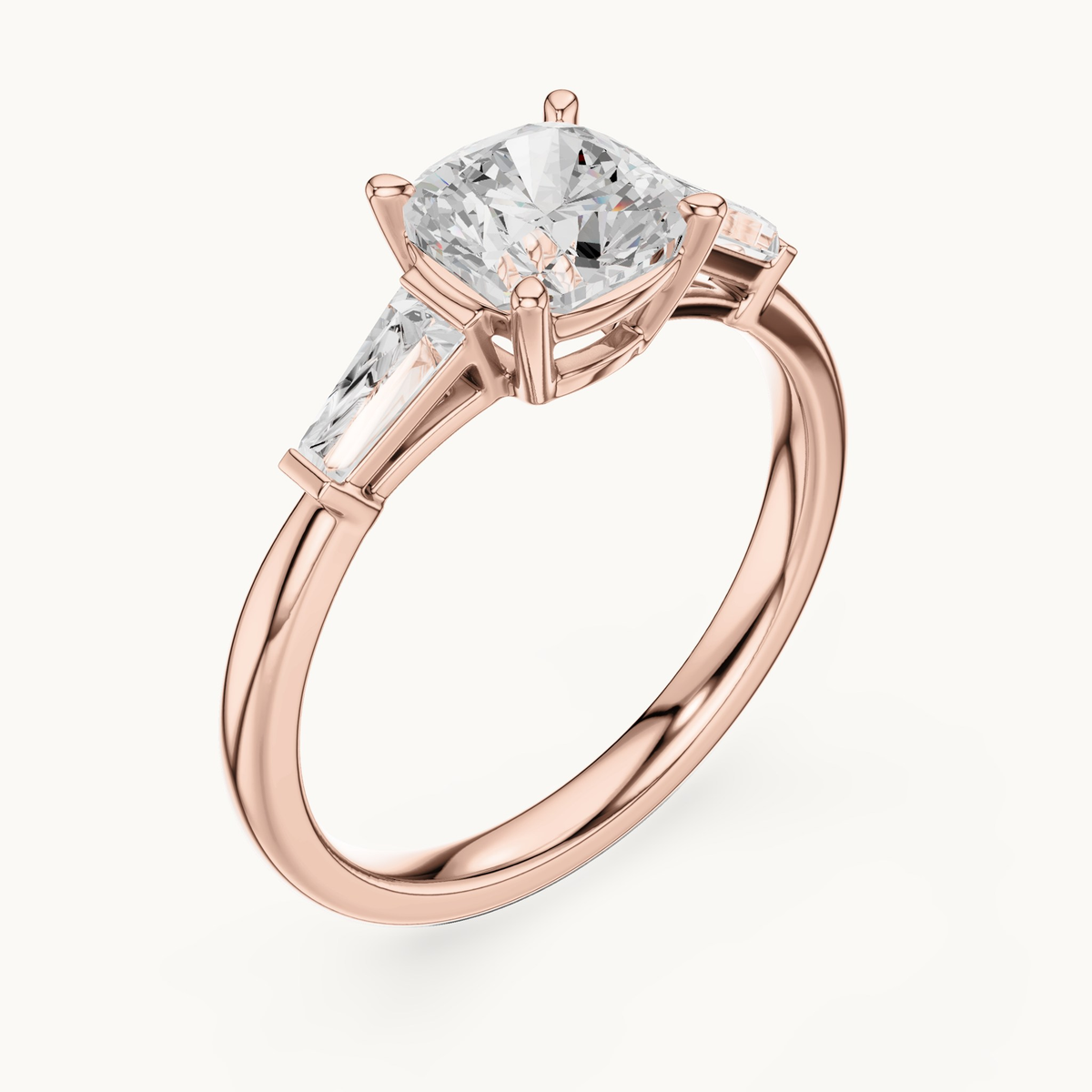 Cushion-cut lab-grown diamond three stone engagement ring in 14K rose gold, 1.93 CT TW, view 2