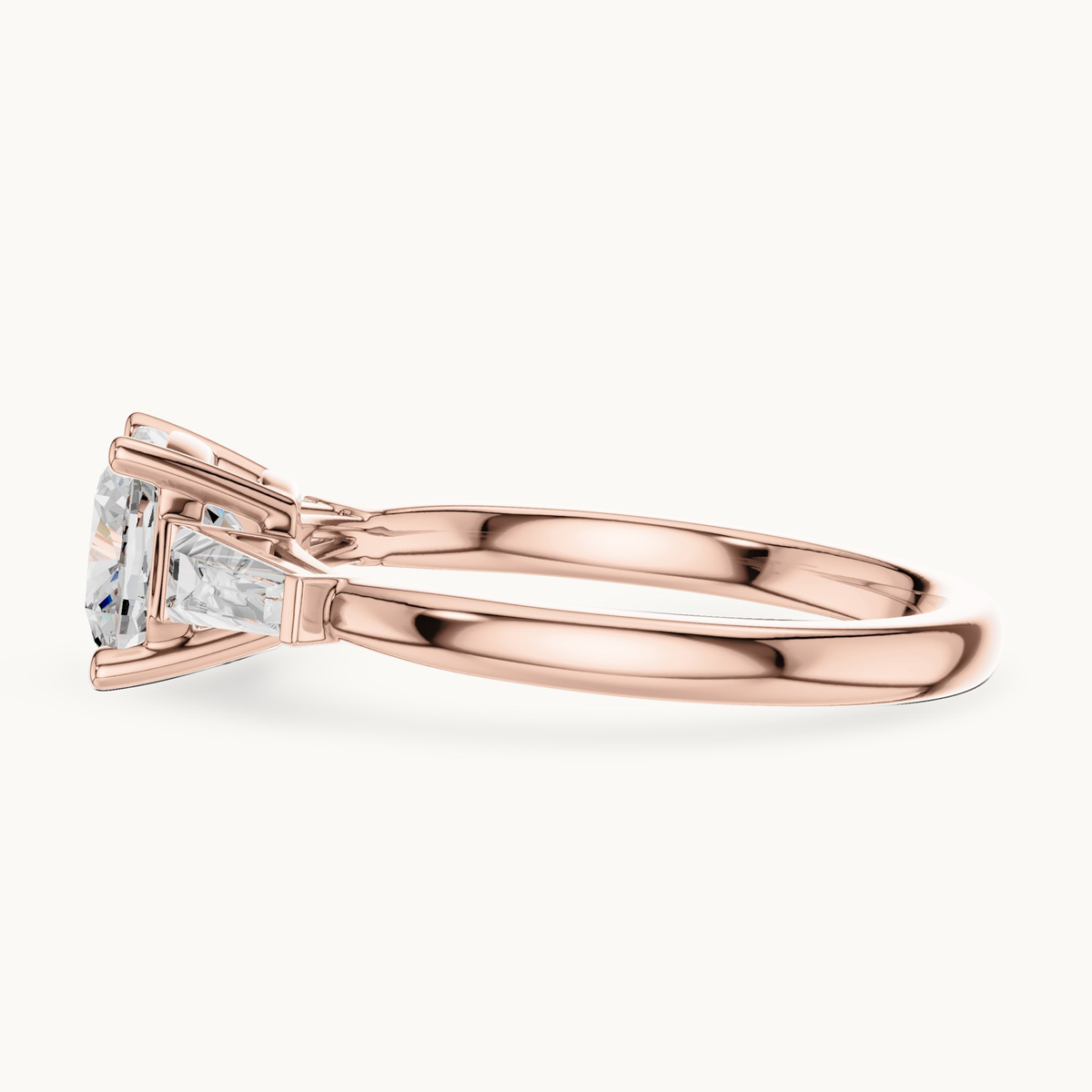 Cushion-cut lab-grown diamond three stone engagement ring in 14K rose gold, 1.93 CT TW, view 3