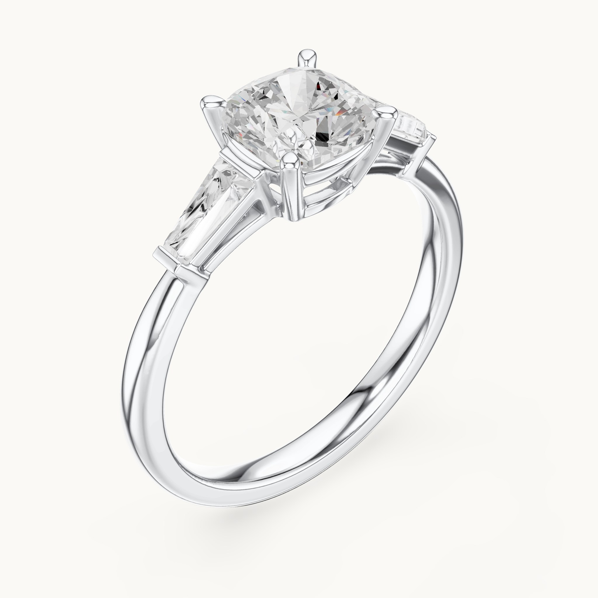 Cushion-cut lab-grown diamond three stone engagement ring in 14K white gold, 1.93 CT TW, view 2