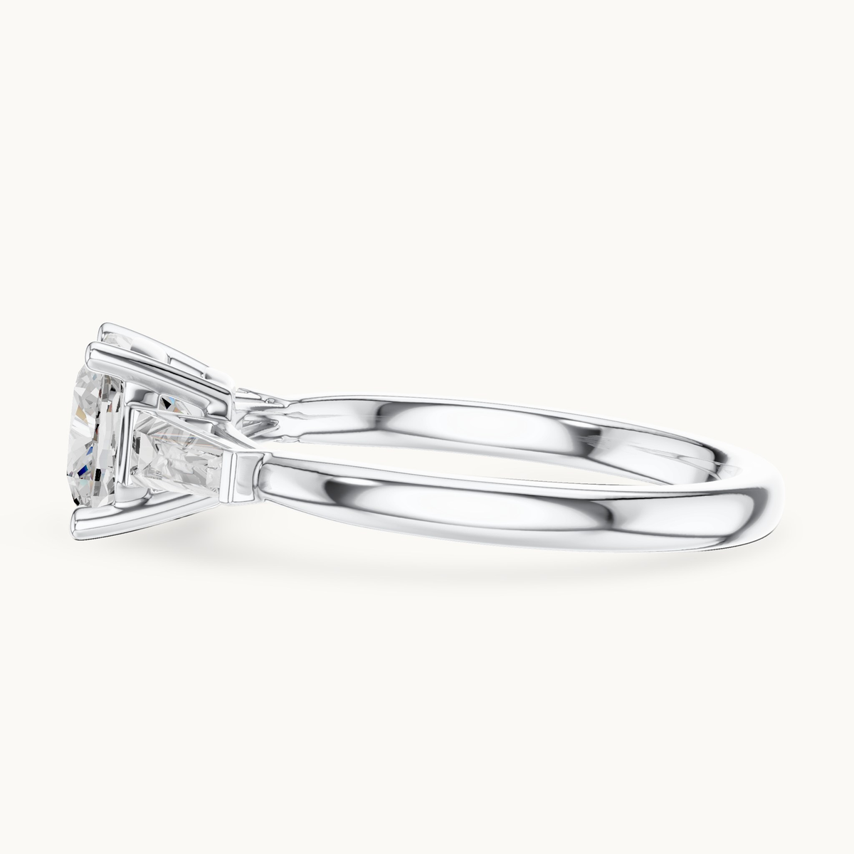 Cushion-cut lab-grown diamond three stone engagement ring in 14K white gold, 1.93 CT TW, view 3