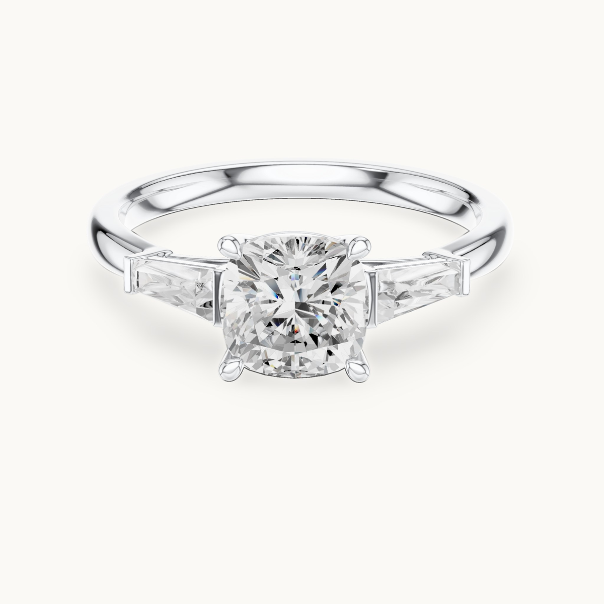 Cushion-cut lab-grown diamond three stone engagement ring in 14K white gold, 1.93 CT TW, view 4