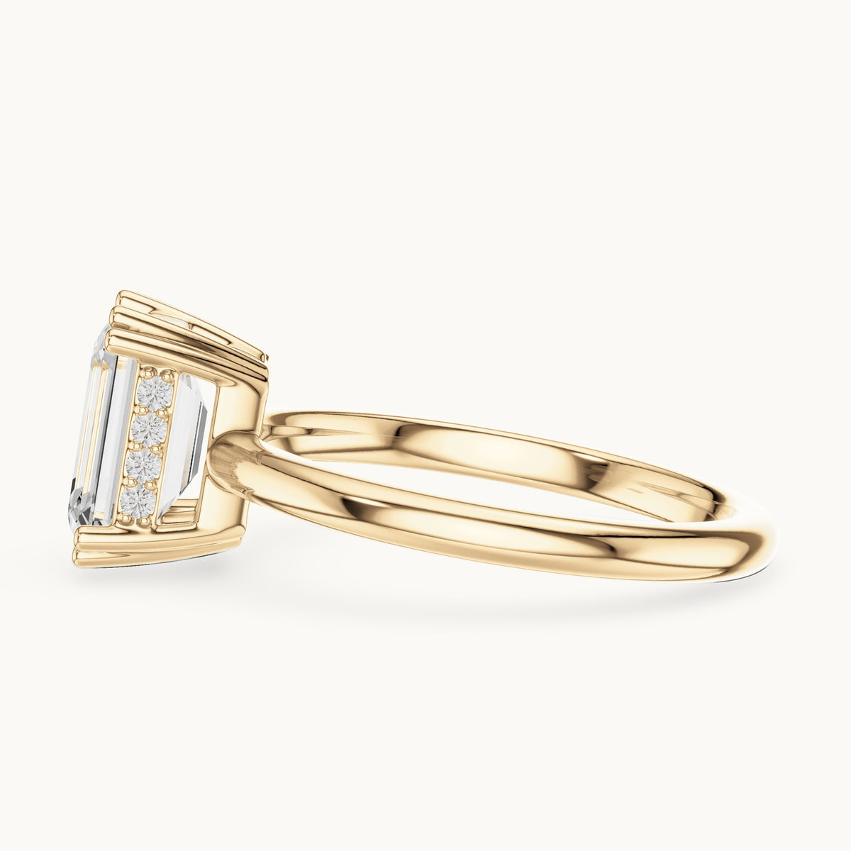Emerald-cut lab-grown diamond hidden halo solitaire engagement ring in yellow gold, 2.12 CT TW, view 3