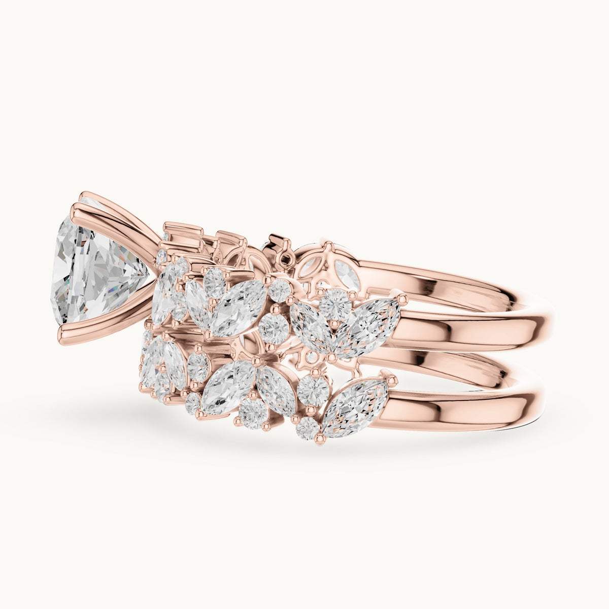 Cushion-cut lab-grown diamond engagement ring with marquise cluster double band in rose gold, 2.83 CT TW, view 3