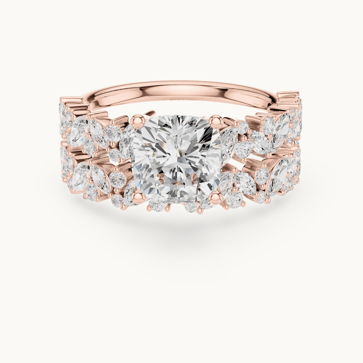 Cushion-cut lab-grown diamond engagement ring with marquise cluster double band in rose gold, 2.83 CT TW, view 4